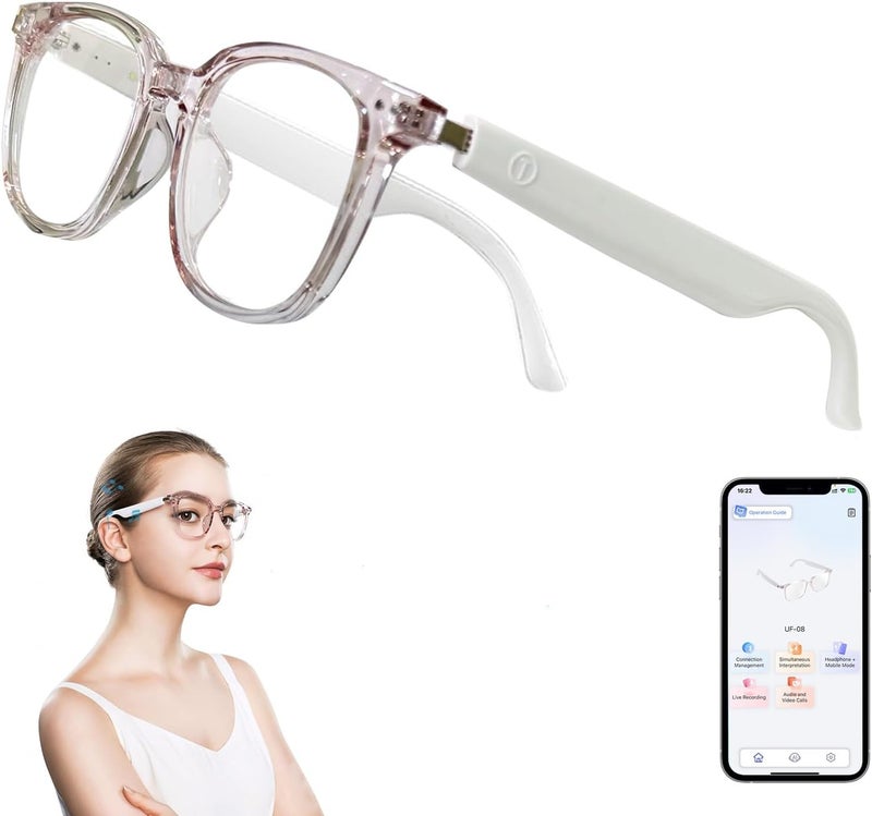 Tulbeys Smart Glasses for Women, AI Translation Bluetooth Glasses, Real-Time Translator, Open Ear Blue Light Filtering Lenses, Supports 165+ Languages, language translator for Traveling Learning(Clear) - Image 1